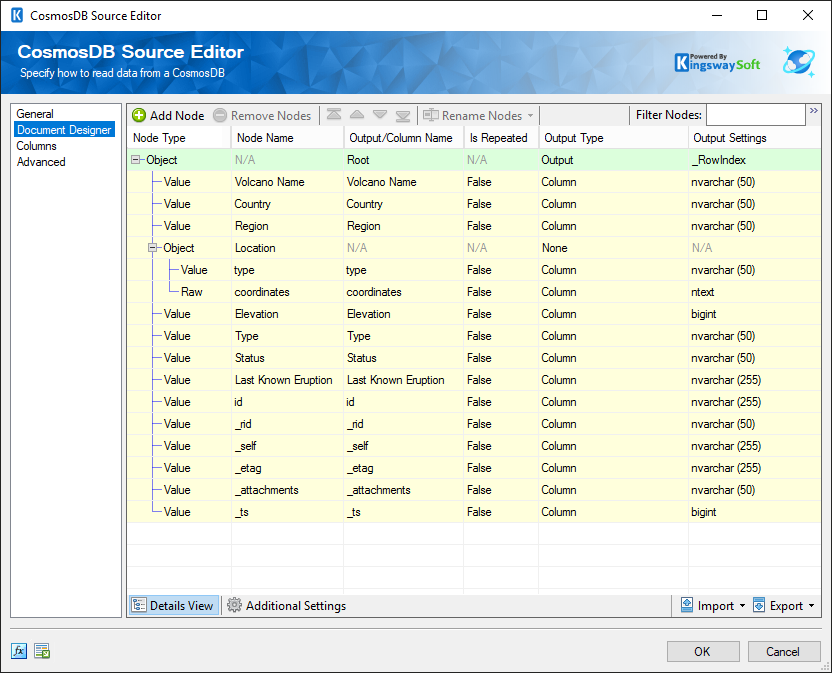 CosmosDB Source Editor